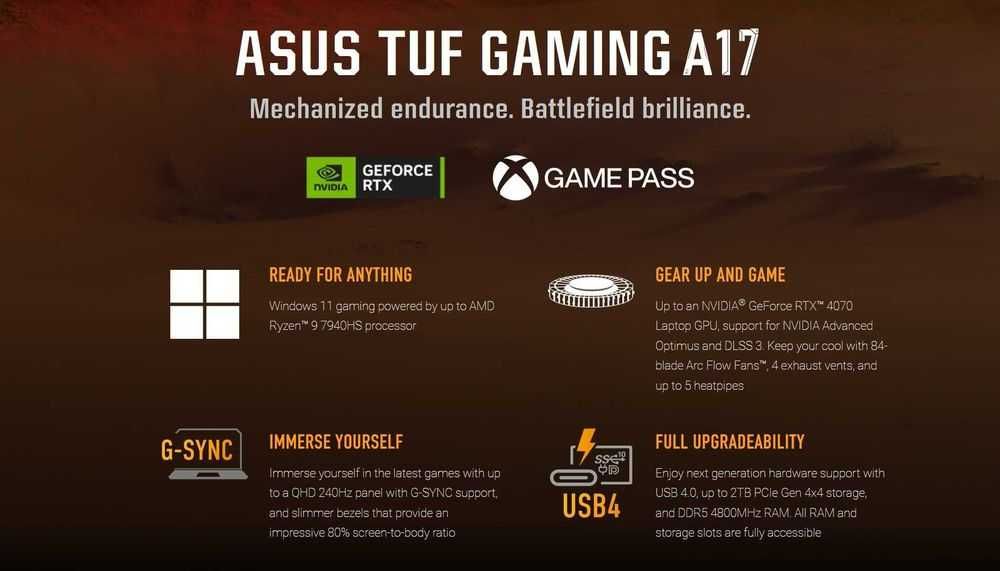 Laptop gaming - ASUS TUF - AMD RYZEN 9 - 32GB RAM - RTX 4070 8GB - NOU