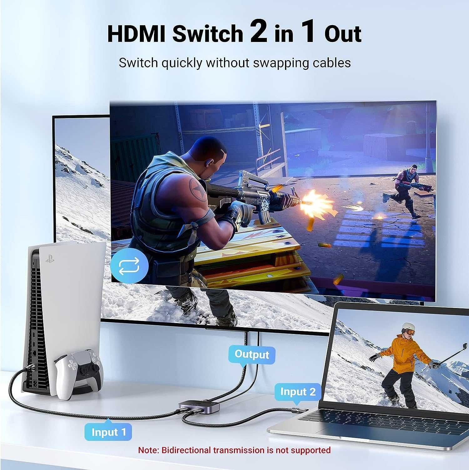 Ugreen HDMI 4K120Hz, 8K60Hz превключвател 2 в 1 изход