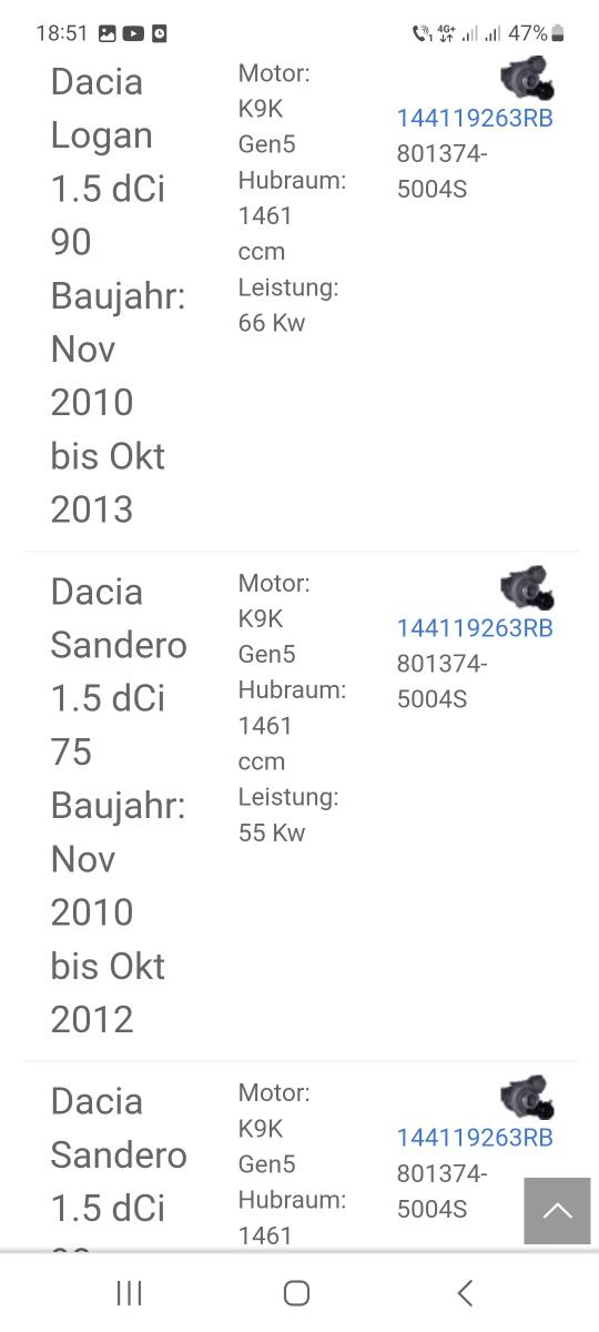 Turbo Dacia Duster Lodgy Logan Sandero 1.5dci 90Cp 08-18