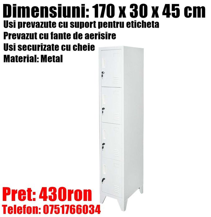 Dulap Vestiar Cabinet Depozitare Organizator Metalic 4 Usi 170x30x45cm