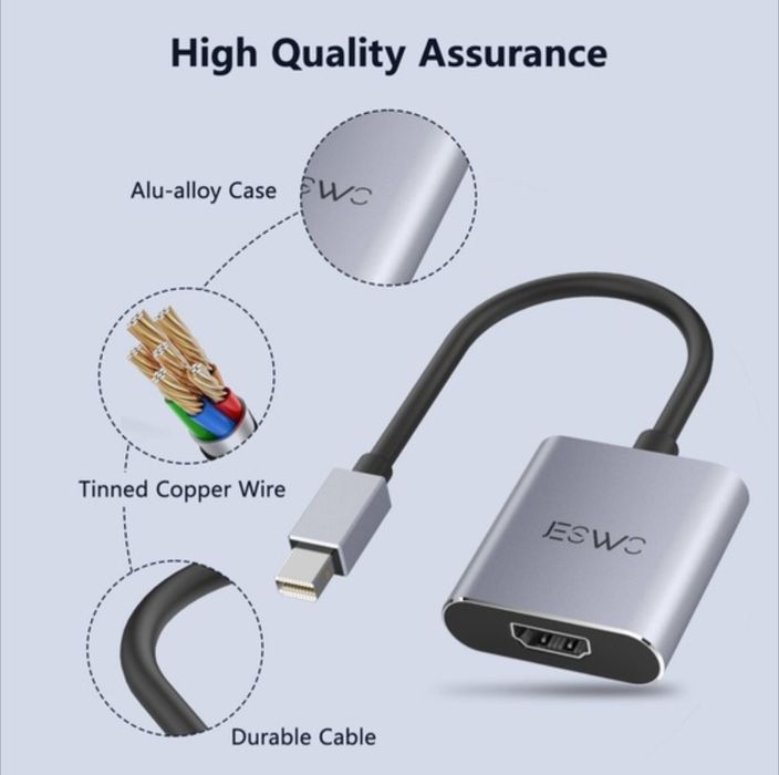 Adaptor pentru monitor, Mini DiplayPort tot HDMI, 4K, Argintiu
