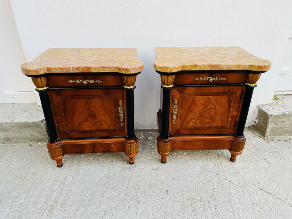 Comode Noptiere Vintage Lemn Masiv Marmura Bronz