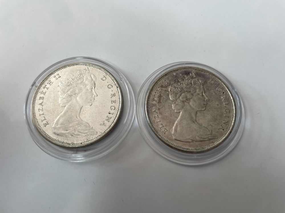 Два броя сребърни Канадски монети 50 cents Elizabeth  1965/1966