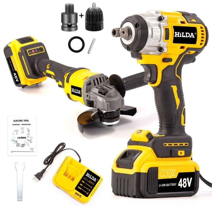 Комплект две машини гайковерт-дрелка и ъглошлайф HILDA 48Vс 2 батерии