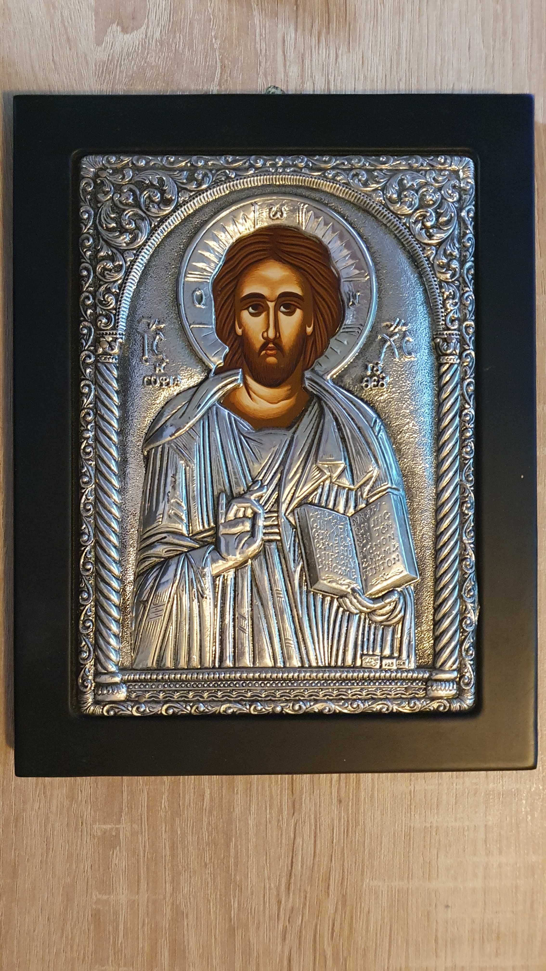 Icoana bizantina IIsus Clarte Golden Seal placata .925 argint
