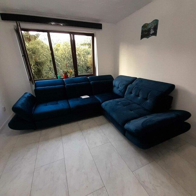 Colțar catifea bleu extensibil
