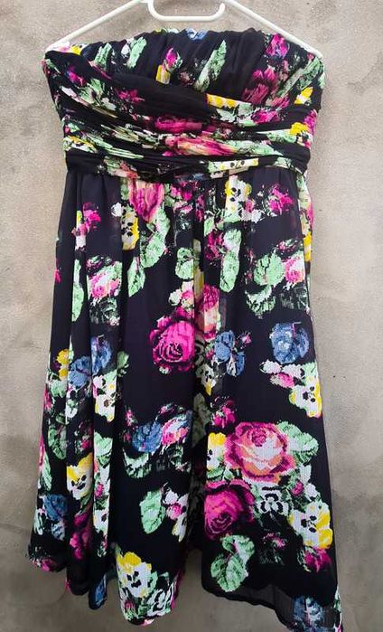 Rochie Stockh LM strapless neagră florală, mărime 36/S