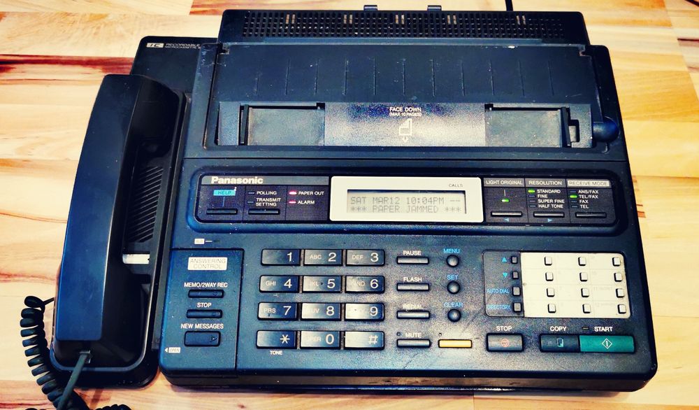 Telefon Panasonic cu fax casetă robot ceas copiator retro vintage