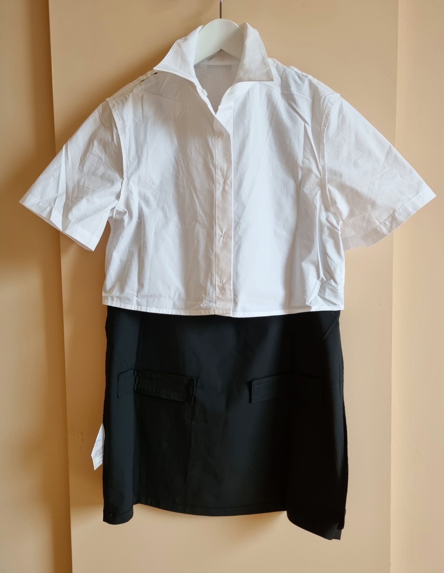 Къса черна рокля M размер с бяла риза ежедневна елегантна mini dress