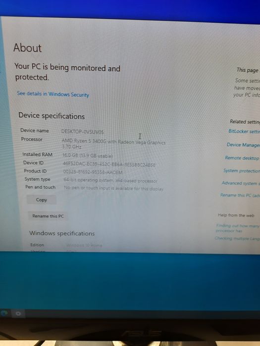 Pc,unitate, Ryzen 5 3400g , 16 gb ram, ssd 256 gb