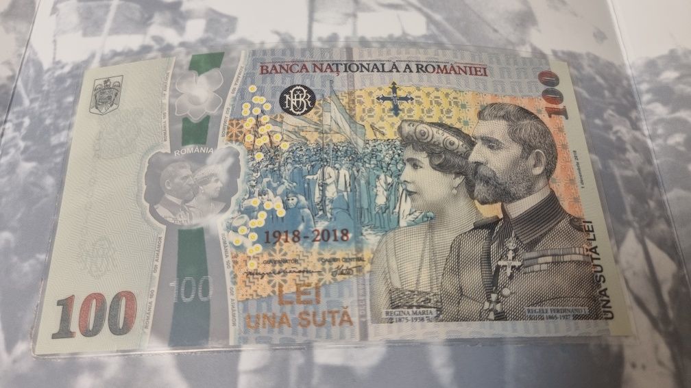 Centenar bancnota 100 lei 2018 cu pliant si plic