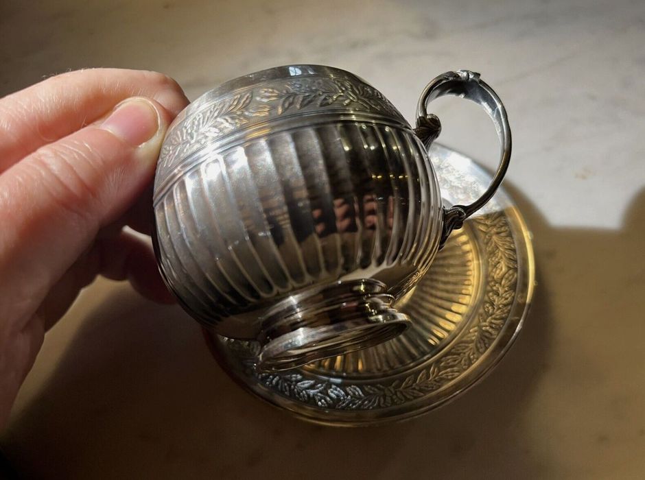 Ceașcă cafea si farfurie argint masiv Minerva 950