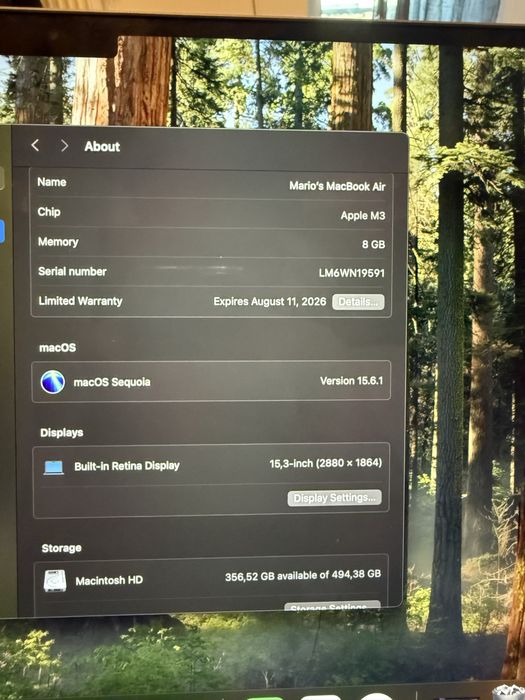 Macbook M3 15”(inch) 526Gb 8RAM