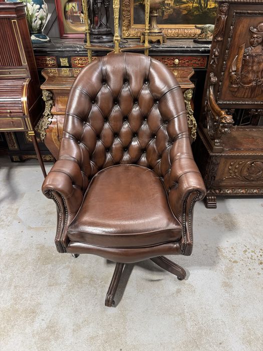 Fotoliu de birou tip chesterfield - piele naturala, rotativ