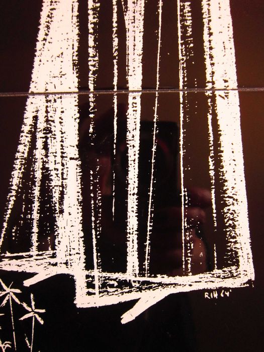 Craciun cadou rar  Maria cu pruncul  MidCentury stilizat pictat semnat