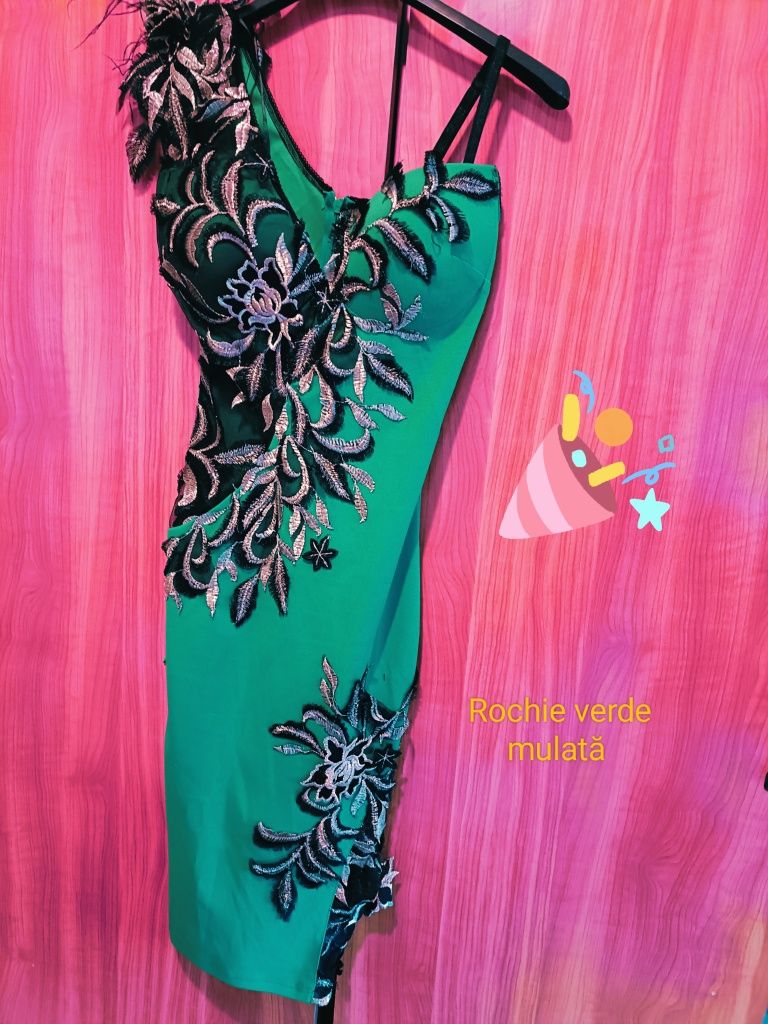 Rochie verde imprimeu