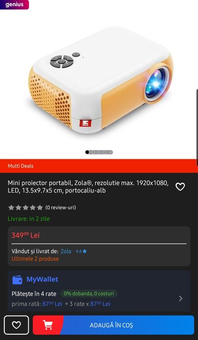 Mini proiector portabil, Zola®, rezolutie max. 1920x1080, LED, 13.5x9.