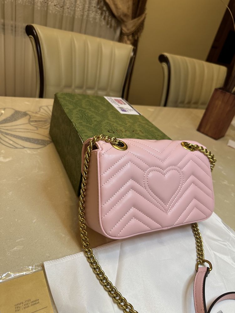 Geanta Gucci Marmont 22cm Piele Roz Full Box