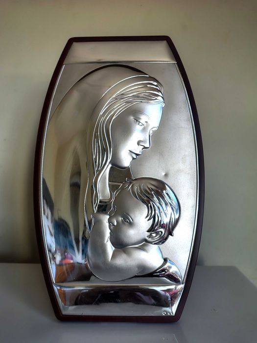 Страхотна Сребрена Икона Дева Мария С Младенеца