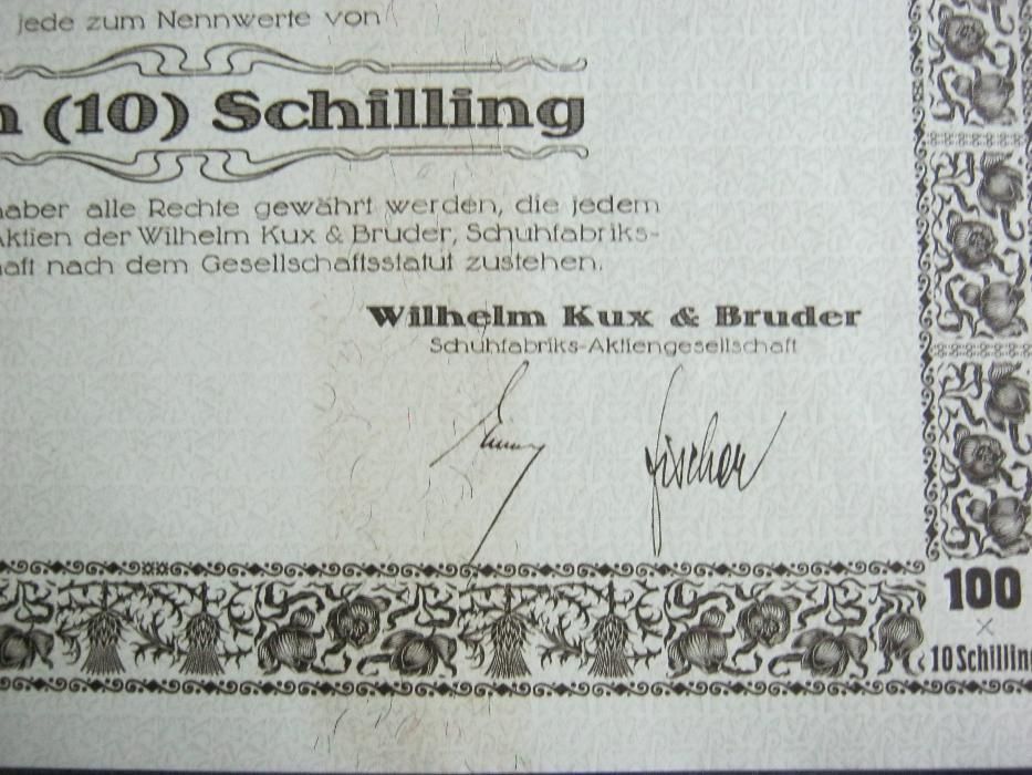 Actiune,bilete,coala 100 active,WILHELM&KUX,fabrica pantofi,Wiena,1928