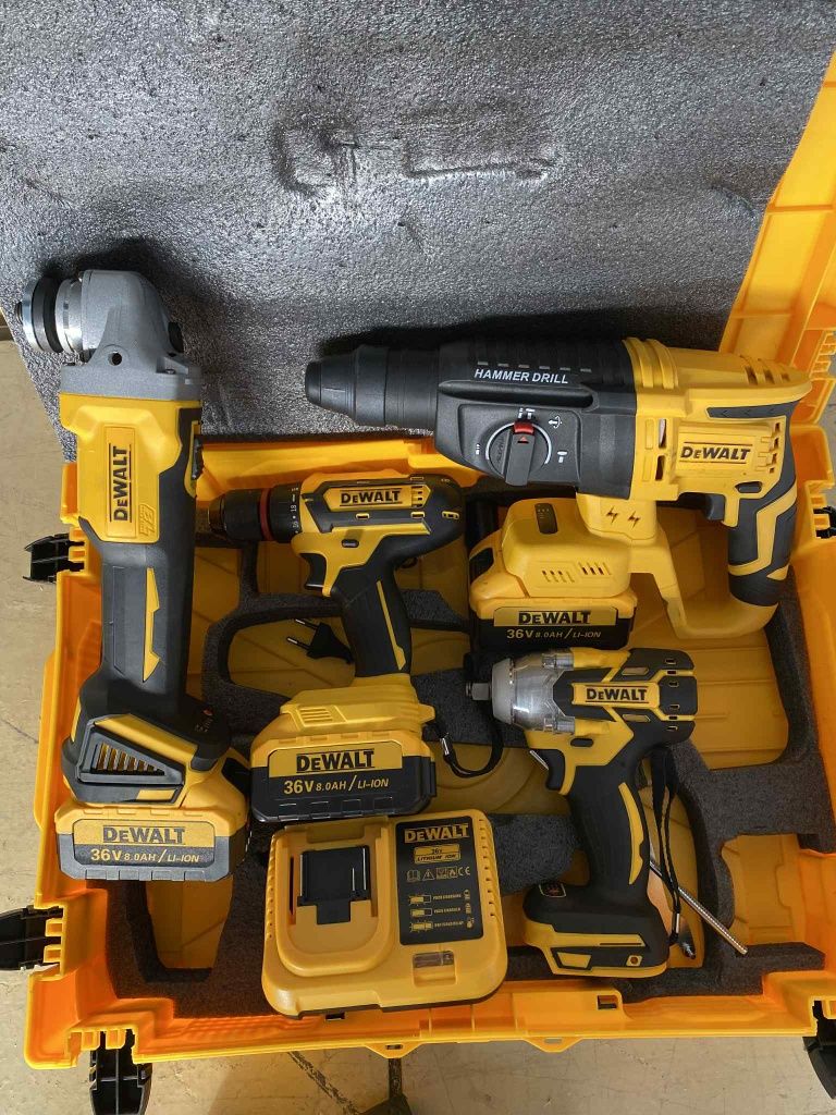 DeWALT комплект 36V – винтоверт, перфоратор, гайковерт, ъглошлайф