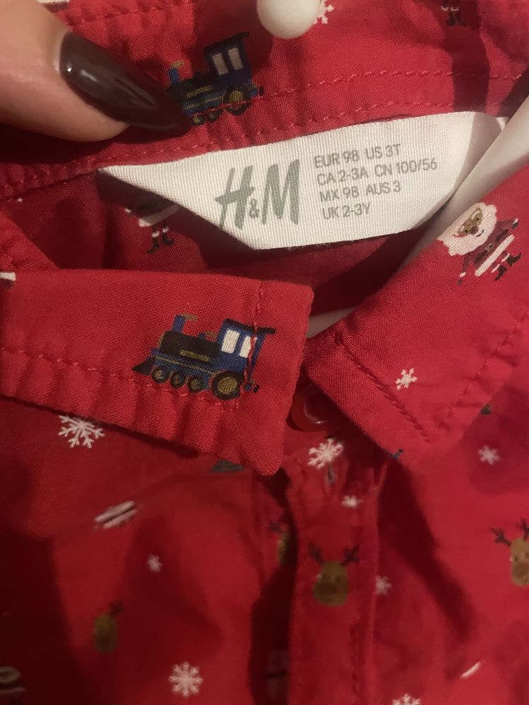 Детска червена коледна риза H&M HM и сет боди с панталони 2 - 4 г.
