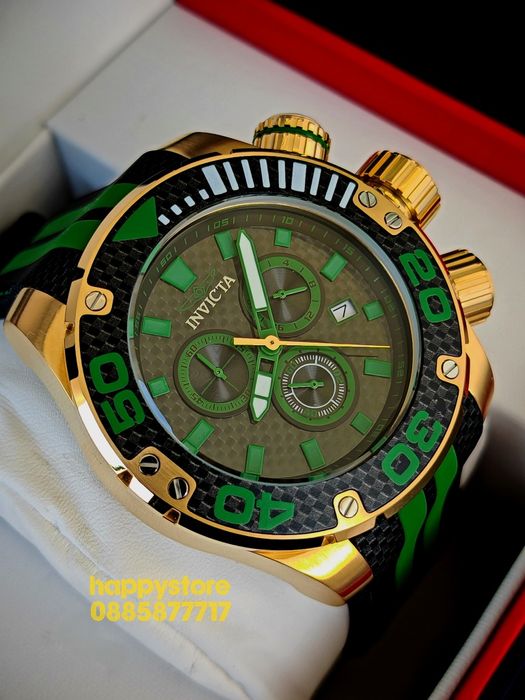 INVICTA Carbon Gold/Green 52 mm, Инвикта нов ръчен часовник
