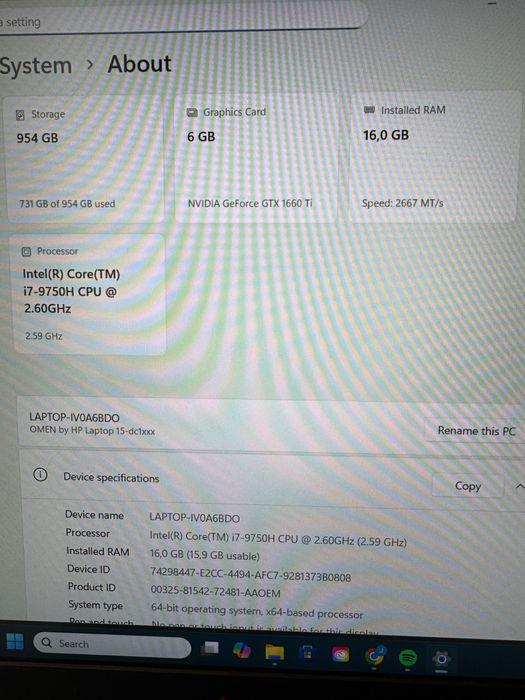 HP OMEN 15, i7-9750H, GTX 1660 Ti 6GB, 16GB RAM, 1TB SSD