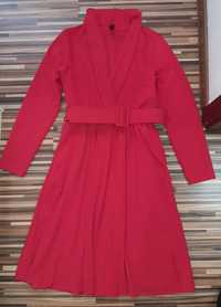 Rochie midi,rosie,cu mânecă lungă, curea, material subțire,mărimea 44