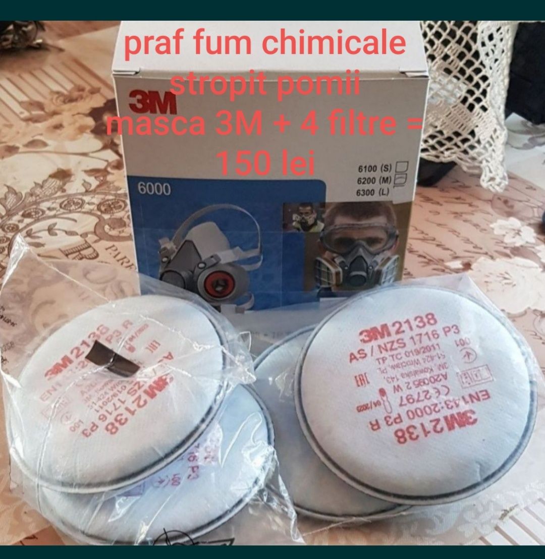 Masca de protectie 3M 6200 + 4  filtre rotunde praf  p3