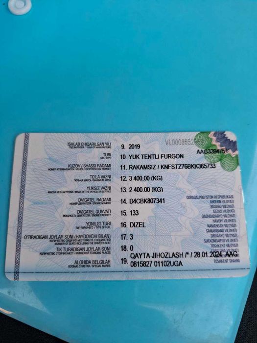 KIA BONGO 3 oq 2019 probeg 78310 narxi 21 000 ye