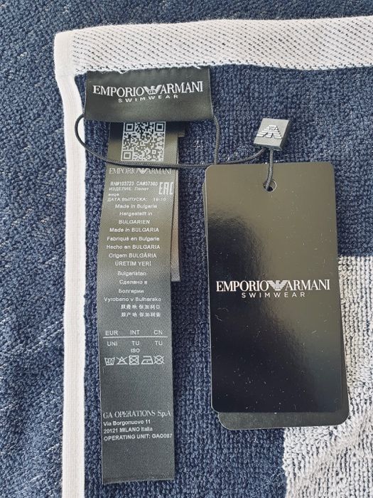 Emporio Armani-170 см на 100 см -Оригинална синя хавлия за плаж