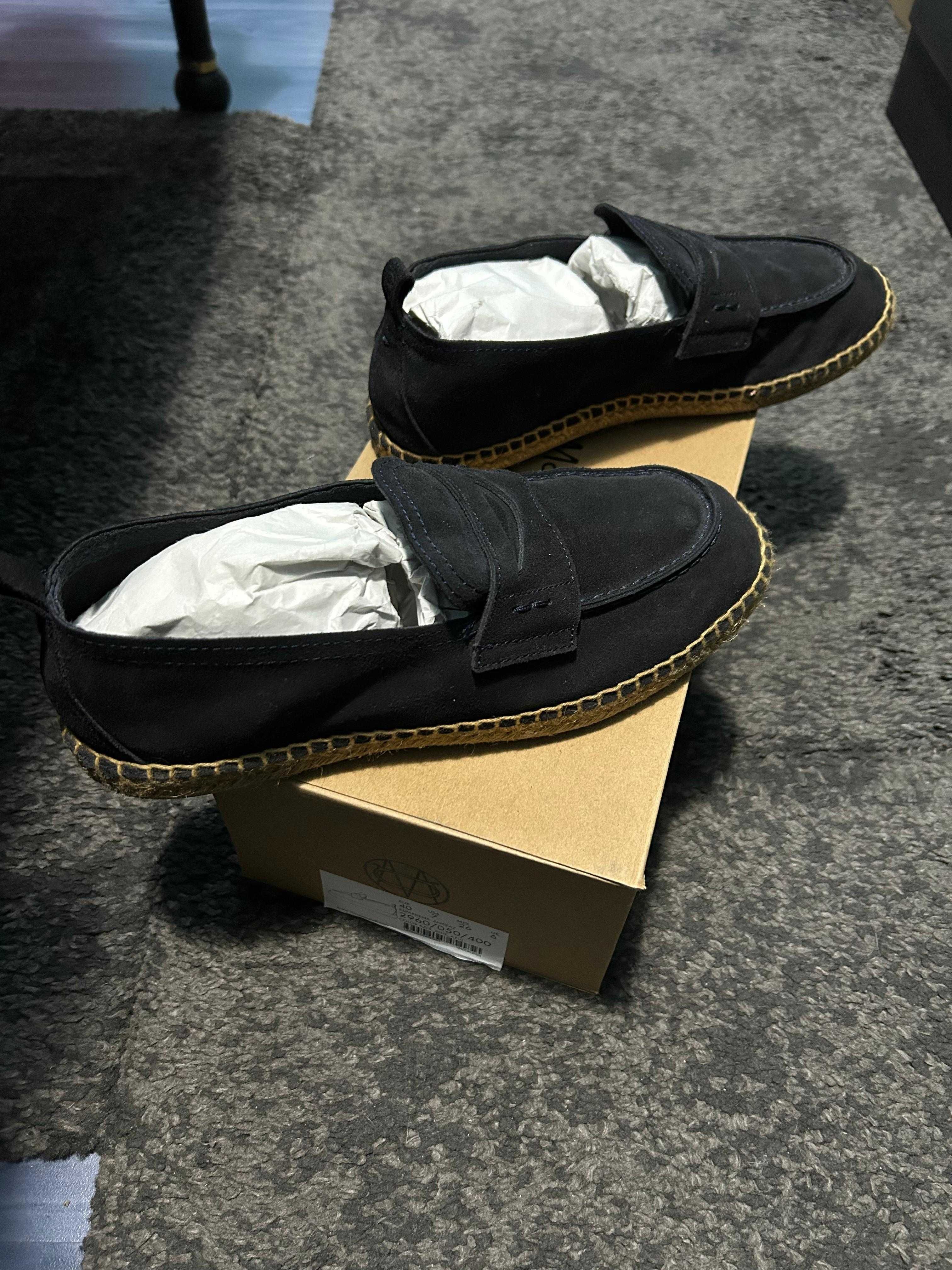 Espadrile bleumarin din piele intoarsa