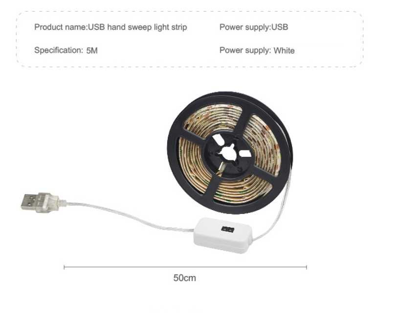 USB Led лента за кухня 2м , 5м. с сензорен ключ / жълта, бяла светлина
