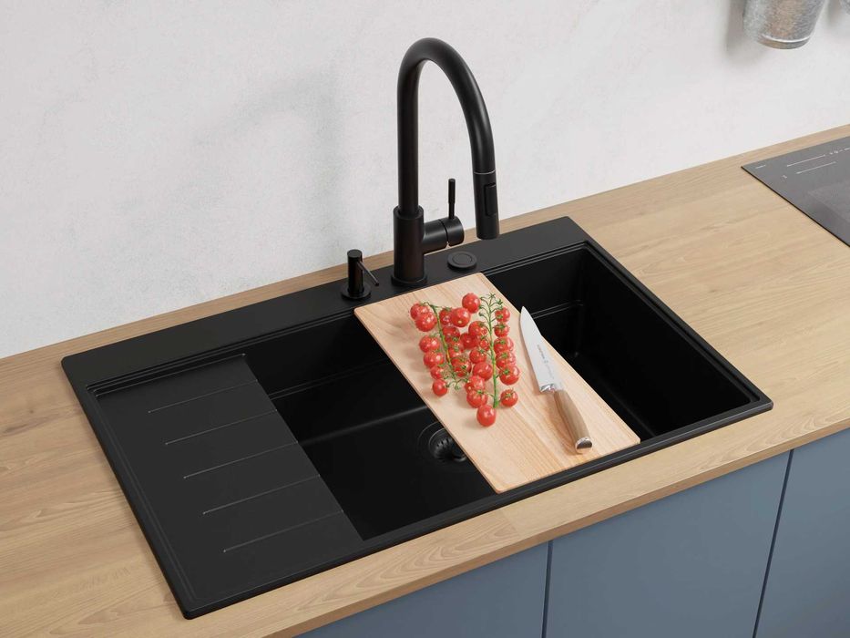 Черна гранитна кухненска мивка Сидни 780-60 Ergo Multilevel 780х500
