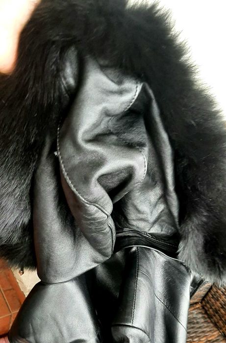 Haina 3/4 din piele naturala gluga blana naturala,L,Garantia calitatii