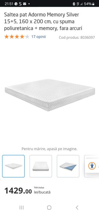 Saltea  pat Adormo Memory Silver