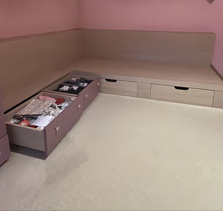 Pat o persoană 90x200 cm cu saltea și sertare – complet