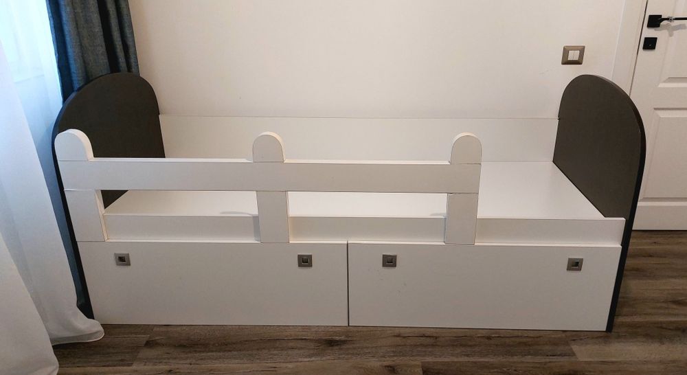 Pat pentru copii 80 x 190 cm, cu somieră și sp. depozitare, alb/wenghe