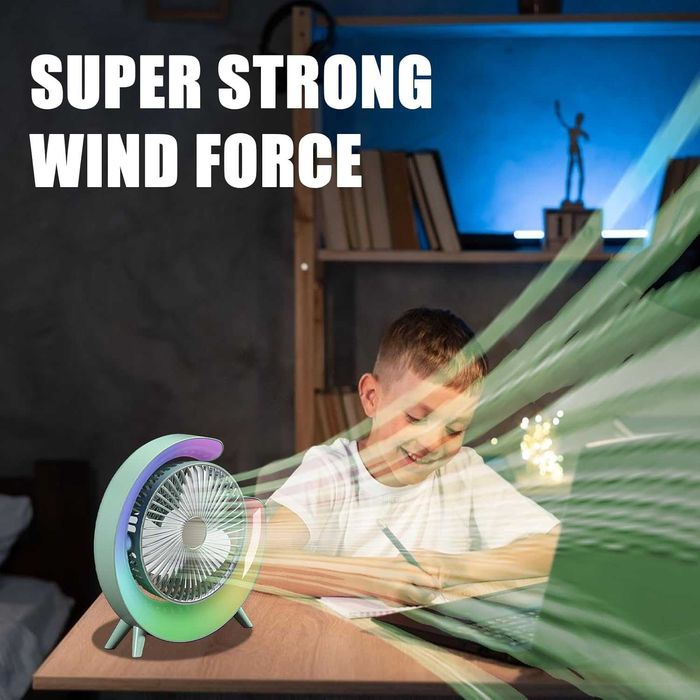 НОВ! USB настолен вентилатор, 3 скорости, 360° въртене, LED осветление