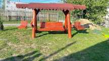 Balansoar  leagan  lemn  rotund  rustic  mobilier terasa