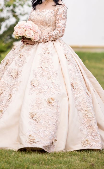 Rochie de mireasa 36-40, printesa, bej, model unicat