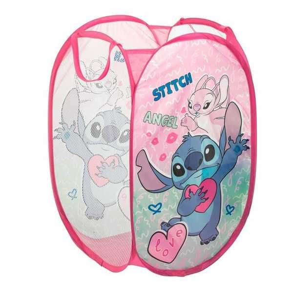 Сгъваема кутия за играчки, Розов цвят с дизайн Stitch, Плат