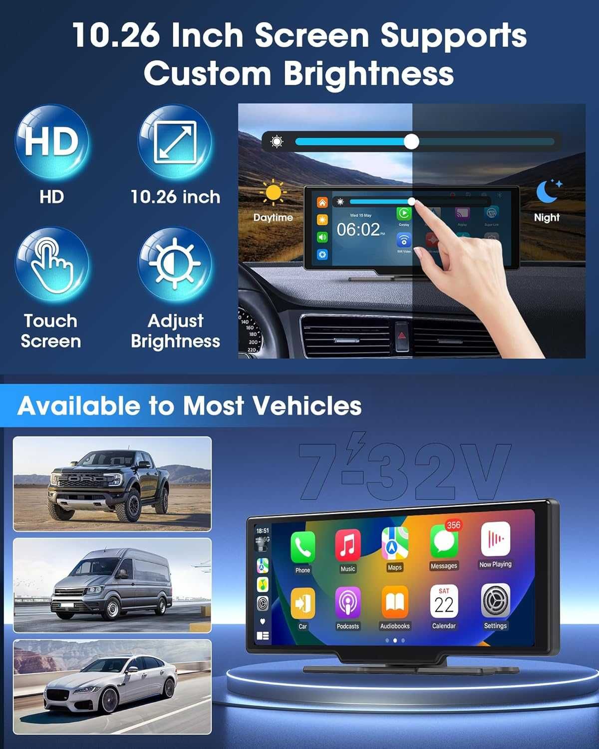 Touchscreen auto 10.26" Wireless CarPlay / Android Auto, 2 camere