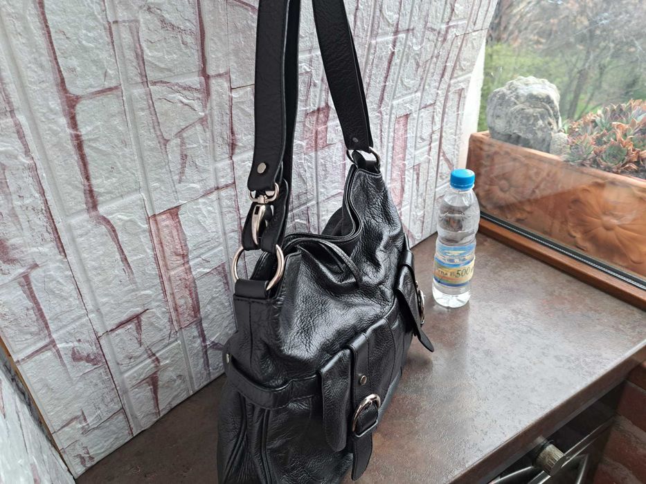 дамска чанта,черна торба-естествена кожа