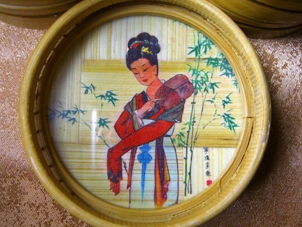 Discuri rondele protectie, bambus, pictate, colectie, cadou, vintage