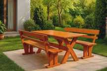 Set mobilier de gradina masa si banci din lemn masiv 2m /  2.5m