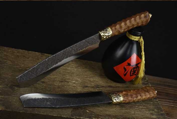 Cutit/Midi maceta tip Gurkha Blade/Kukri, maner lemn incrustat