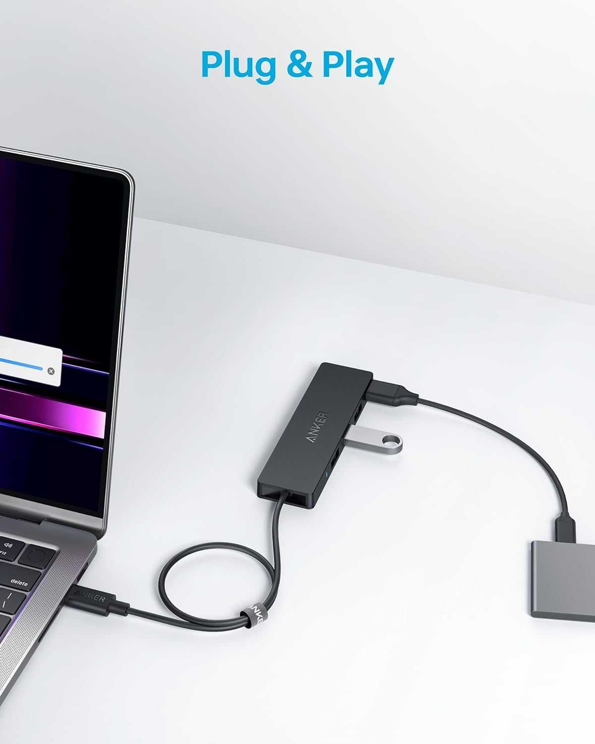 Anker Ultra Slim 4-порта USB-C и USB3.0 Hub за телефон-60см кабел