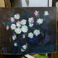 Tablou Vas cu flori Natura Moarta Ulei/ Carton 65/50cm